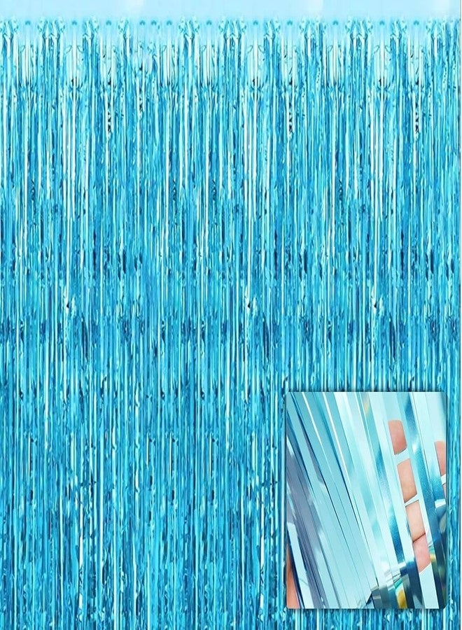 Aparonz 3 ft X 6 ft 10 inches Tinsel Foil Fringe Curtains Anniversary Decoration | Baby Shower | Welcome Home | Ring Ceremony | All Type of Party Decoration (Sky Blue, Pack of 4)